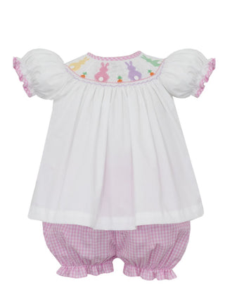 Anavini Pink Gingham Bunny Bishop Bloomer Set w/ White Top