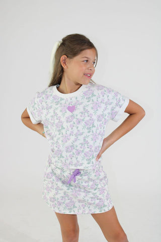 Embroidered Floral Print 2Pc Top & Skort Set