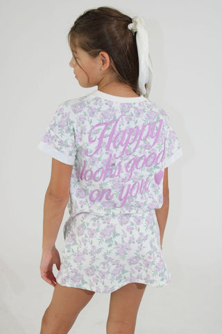 Embroidered Floral Print 2Pc Top & Skort Set