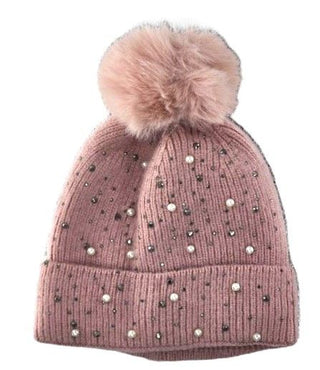 Fall/Winter Beanie with Rhinestone and Pearl Beads