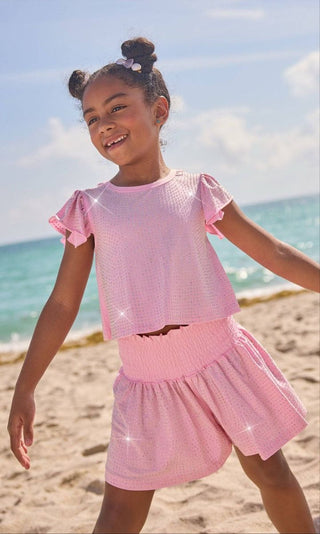 Lola and The Boys Pink Crystal Ruffle Short Set