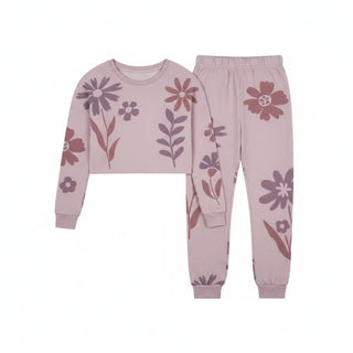 Paper Flower Purple Floral Applique Jogging Set