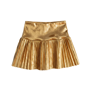 Gold Metallic Drop Waist Pleated Skort