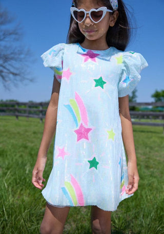 Lola and The Boys Rainbow Shooting Star Sequin Dress