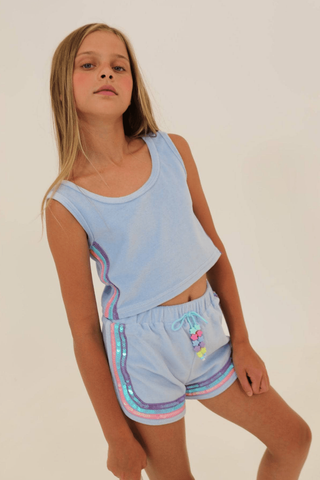 Lola and The Boys Rainbow Velour Sequin Tank Set - Blue