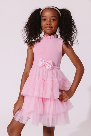 Lola and the Boys Pink Tiered Party Bow Dress
