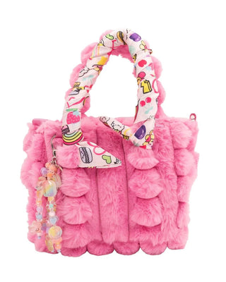 Pink Faux Fur Charm Purse with Scarf