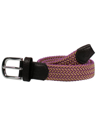 Properly tied Boys Country Club Stretch Belt Purple And Gold