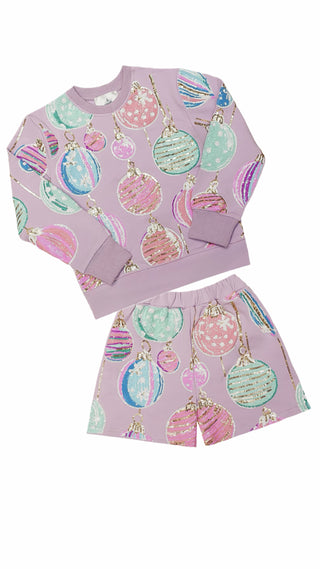 Belle Cher Kids' Christmas Ornaments Sequin Sweatshirt & Shorts Set