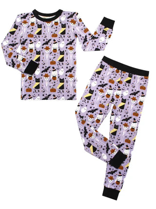 Kids Spooky Cute Purple Halloween Bamboo L/S 2Pc Pajama  Set