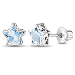 SS Classic CZ Birthstone Solitaire Stars Screw Back Earrings