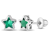 SS Classic CZ Birthstone Solitaire Stars Screw Back Earrings