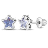 SS Classic CZ Birthstone Solitaire Stars Screw Back Earrings