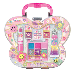 Hot Focus Glitter Cosmetic Set in Acrylic Case - Groovy Flower