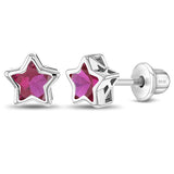 SS Classic CZ Birthstone Solitaire Stars Screw Back Earrings