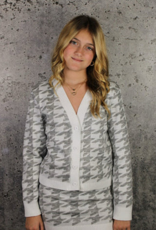 If/So 2Pc Grey Houndstooth Cardigan & Skirt Set