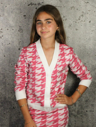 If/So 2Pc Pink Houndstooth Cardigan & Skirt Set