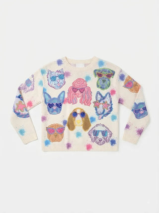 Dog Print Sweater- Ivory Multi