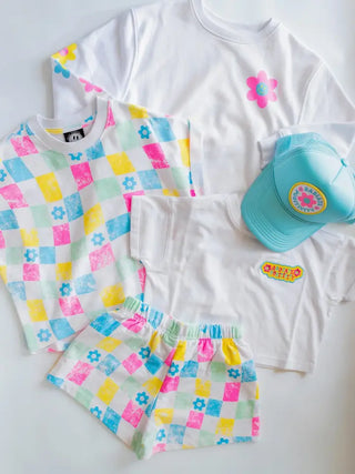 All Over Checker French Terry 2Pc Short Set