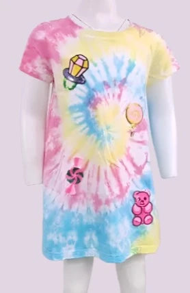 Candyland Sequin Patch Tie Dye Dress