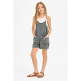 Two Pocket Mineral Wash Overall Romper / Onesie - Charcoal