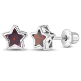 SS Classic CZ Birthstone Solitaire Stars Screw Back Earrings