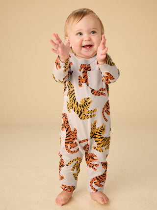 Tea Collection Long Sleeve Pocket Baby Romper- Lightning Tiger