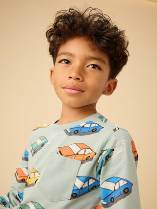 Tea Collection Long Sleeve Printed Pocket Tee- Vintage Cars