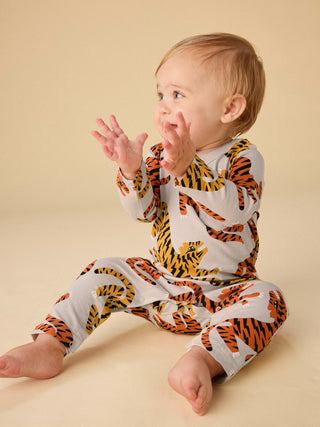 Tea Collection Long Sleeve Pocket Baby Romper- Lightning Tiger