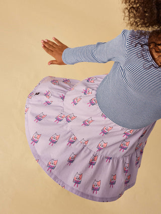 Tea Collection Tiered Skirted Twirl Dress- Bow Tie Cats