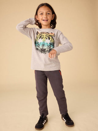 Tea Collection Star Foil Tiger Graphic Tee- Med Heather Grey