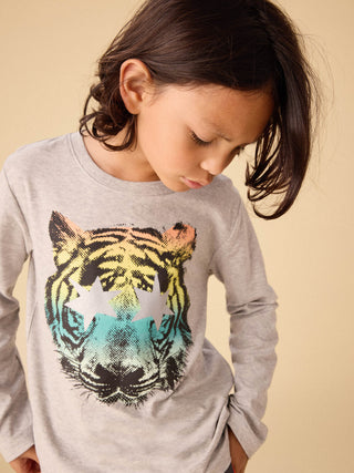 Tea Collection Star Foil Tiger Graphic Tee- Med Heather Grey