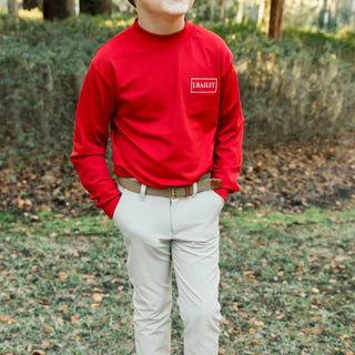 J. Bailey Logo L/S Performance Tee - Spaniel Dog on Red