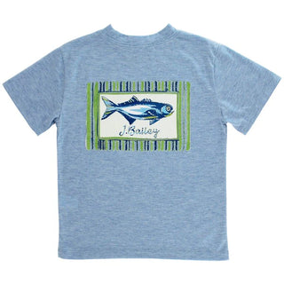 J. Bailey Logo Tee Shirt - Fish on Heathered Blue