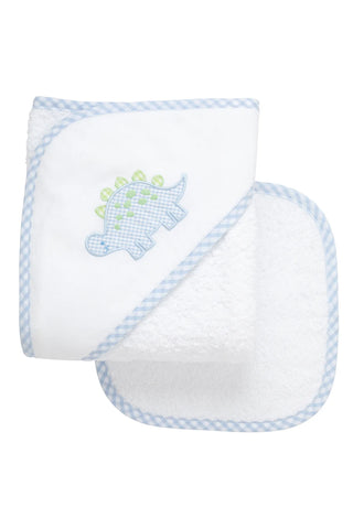 Boxed Applique Towel & Washcloth Set - Dino (Blue)