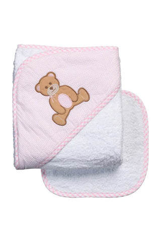 Boxed Applique Towel & Washcloth Set - Pink Teddy Bear