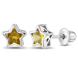 SS Classic CZ Birthstone Solitaire Stars Screw Back Earrings