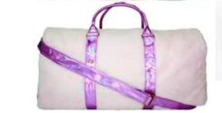Pink Faux Fur Weekender Duffle with Iridescent Purple Trim