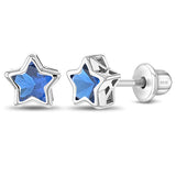 SS Classic CZ Birthstone Solitaire Stars Screw Back Earrings