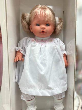 15" Lilly  Doll W/ Short Pigtails and White Dress