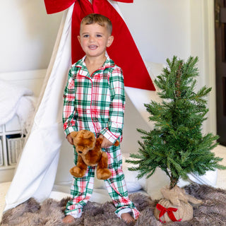 Sugar Bee Christmas plaid button down pajamas, additional view