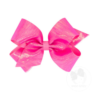 Wee Ones Medium Sheer Iridescent and Grosgrain Overlay Hair Bow - Hot Pink