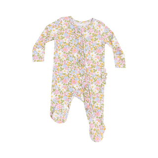 Angel Dear Bubbly Baby Calico Ruffle Front Zipper Footie