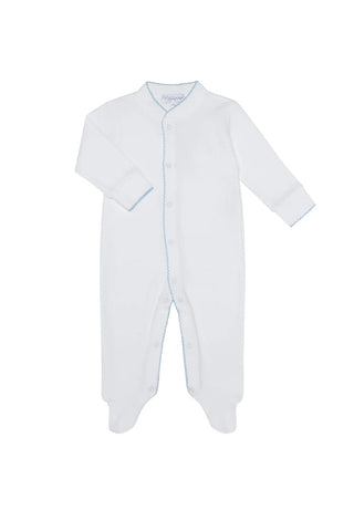 White Bubble Blue Picot Trim Footie