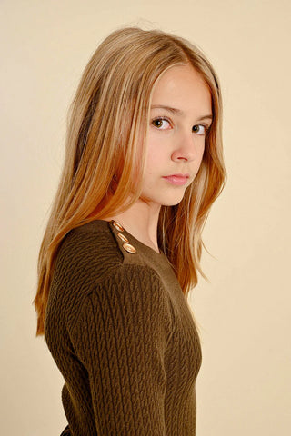 Olive Green Ribbed Knitted Sweater