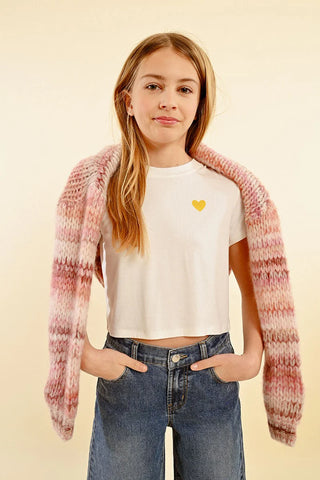 Molly Bracken White Knit Tee with Gold Heart