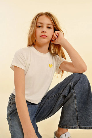 Molly Bracken White Knit Tee with Gold Heart