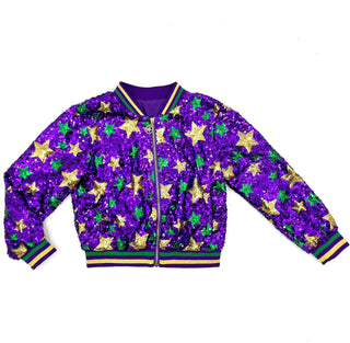 Blended Spirit Purple Sequin Mardi Gras Star Bomber Jacket (Child)