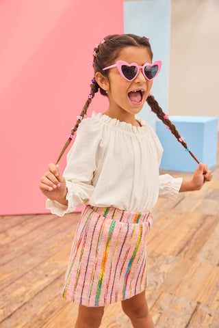 Bisby Wavy Pink Multi Wool Retro Mini Skirt