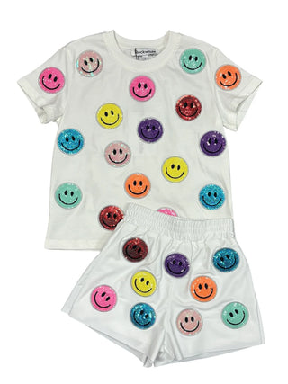 Rockwilde White Destiny Sequin Smiley Face Short Set